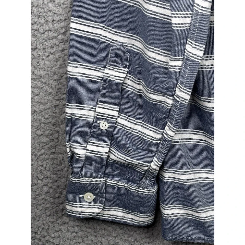 J. Crew Camp Collared Shirt Mens Medium Blue White Striped Twill 100% Cotton